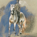 Pferde Zeichnung, Racinet reitet